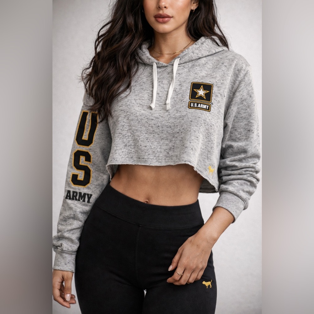 PINK Victoria’s Secret U.S. Army Cropped Hoodie Gray Medium 5th & Ocean